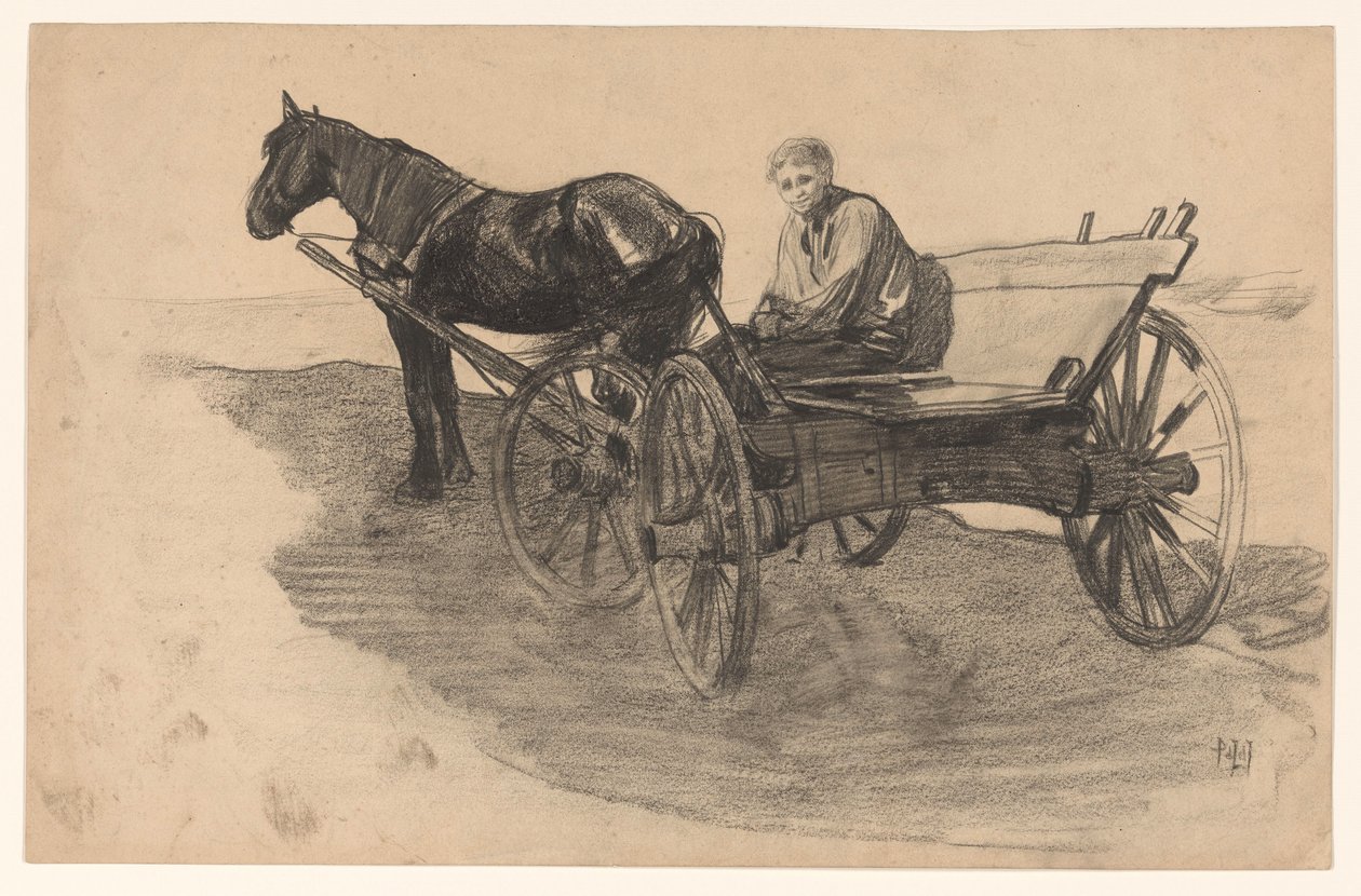 Kůň a kočár s někým v něm od Pieter de Josselin