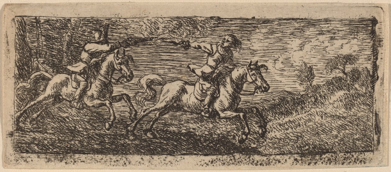 Dva jezdci bojují od Pieter van Laer