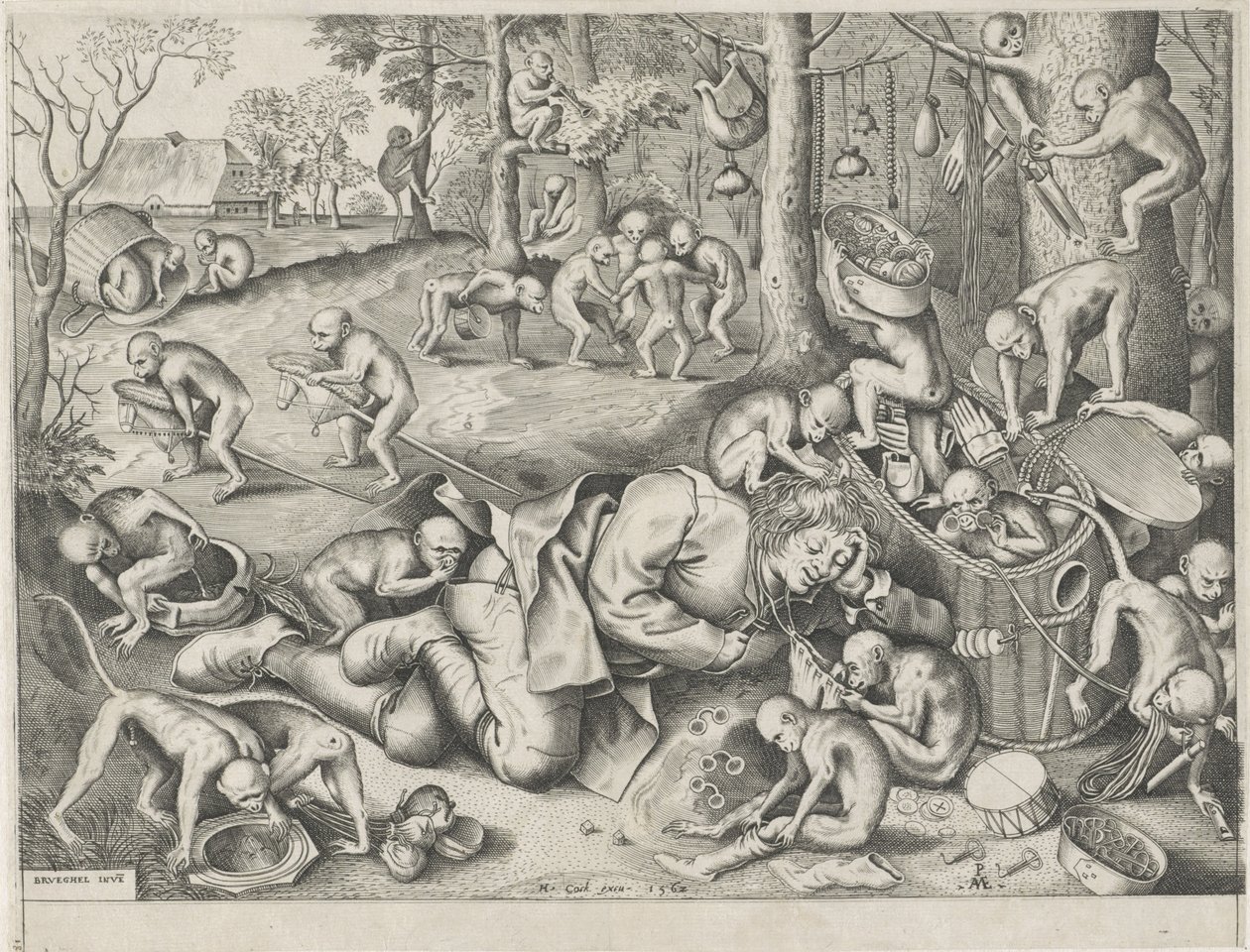 kramář okraden opicemi od Pieter van der Heyden