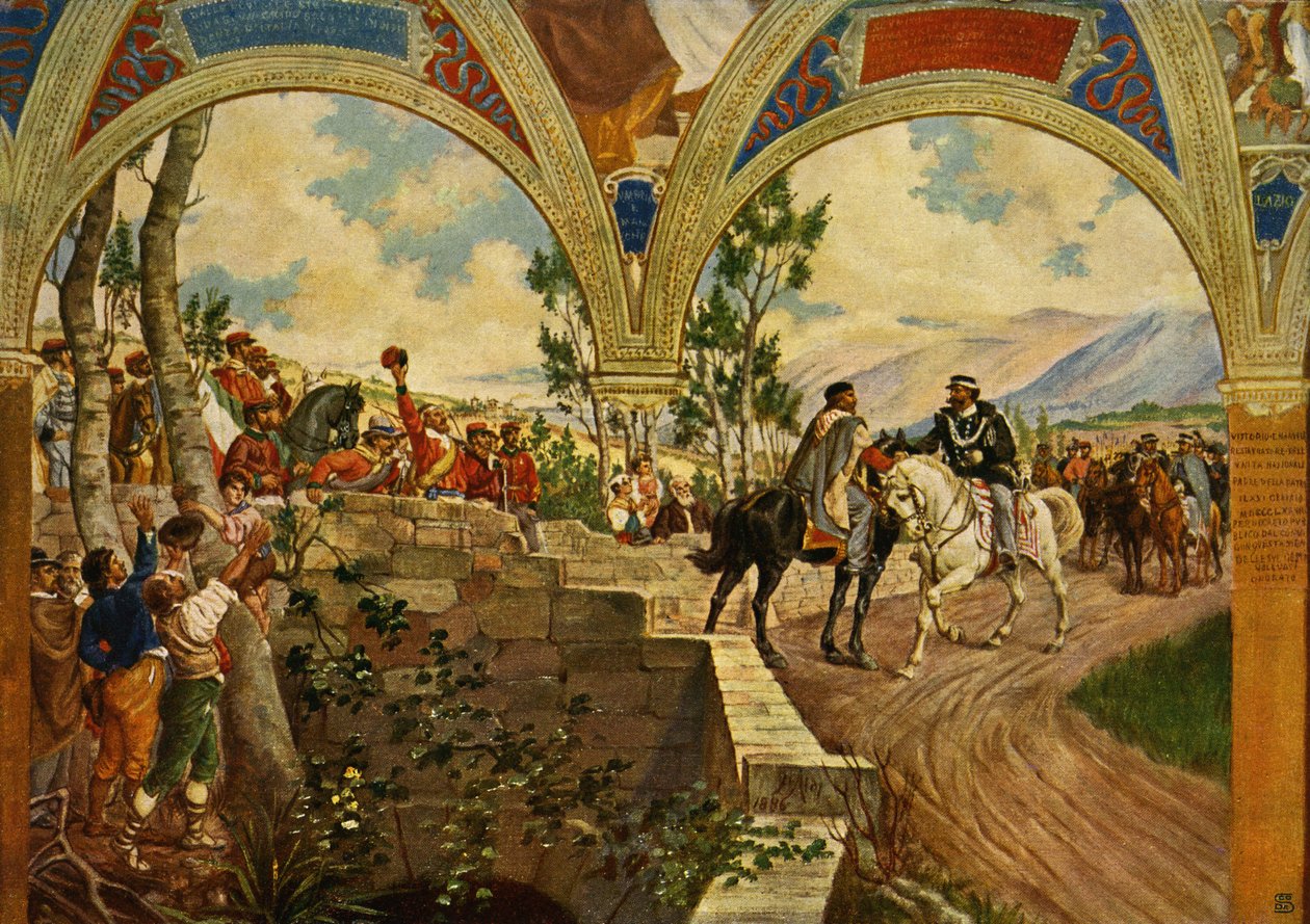 Giuseppe Garibaldi a italský král Viktor Emanuel II. od Pietro Aldi