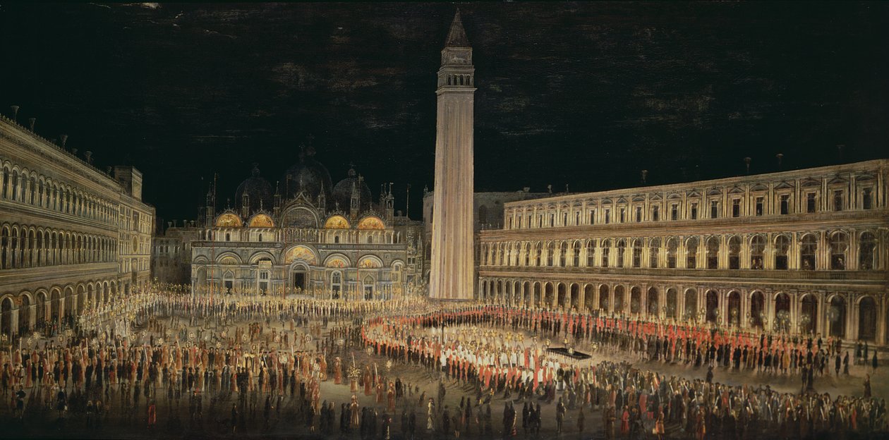 Procesí při svíčkách přes náměstí Piazza San Marco od Pietro Antoniani