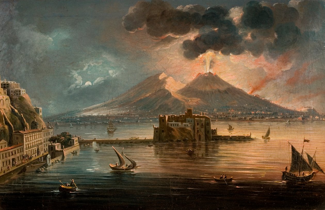 Neapol v noci s erupcí Vesuvu od Pietro Antoniani