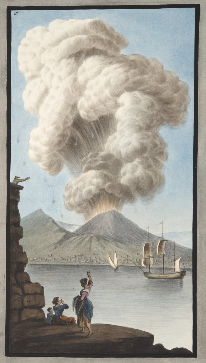 Erupce Vesuvu, pondělí 9. srpna 1779, deska 3, publikovaná jako doplněk k „Campi Phlegraei: Pozorování sopek na dvou Sicíliích“, kterou vydal Sir William Hamilton (1730-1803). od Pietro Fabris