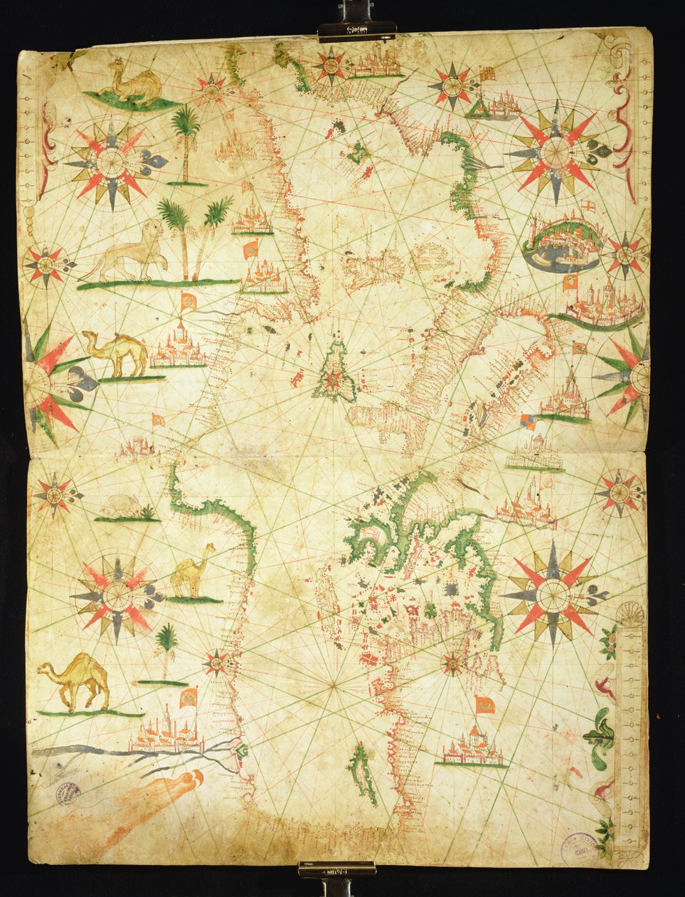 Středomořská pánev, z námořního atlasu, 1651 (inkoust na pergamenu) (viz také 330923-330924) od Pietro Giovanni Prunes
