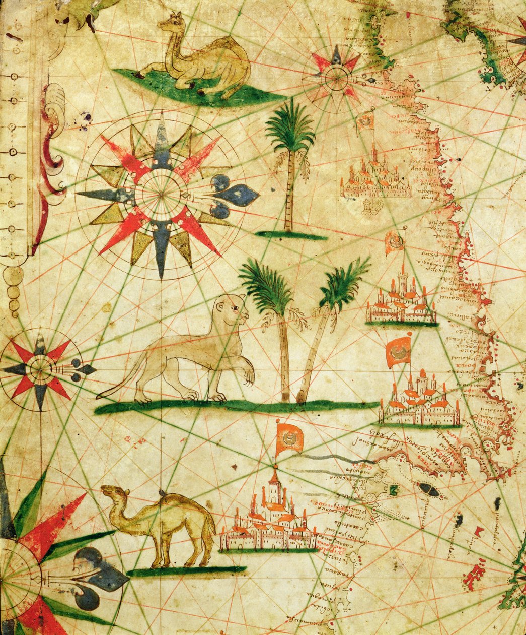 Severní pobřeží Afriky, z námořního atlasu, 1651 (inkoust na pergamenu) (detail z 330922) od Pietro Giovanni Prunes