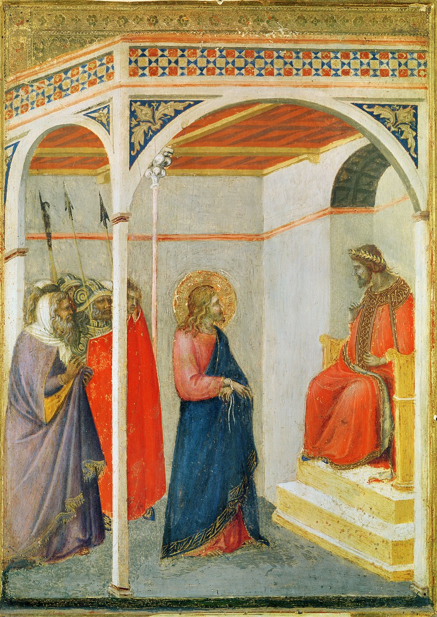Kristus před Pilátem Pontským, kolem roku 1335 (tempera a zlatý list na dřevě) od Pietro Lorenzetti