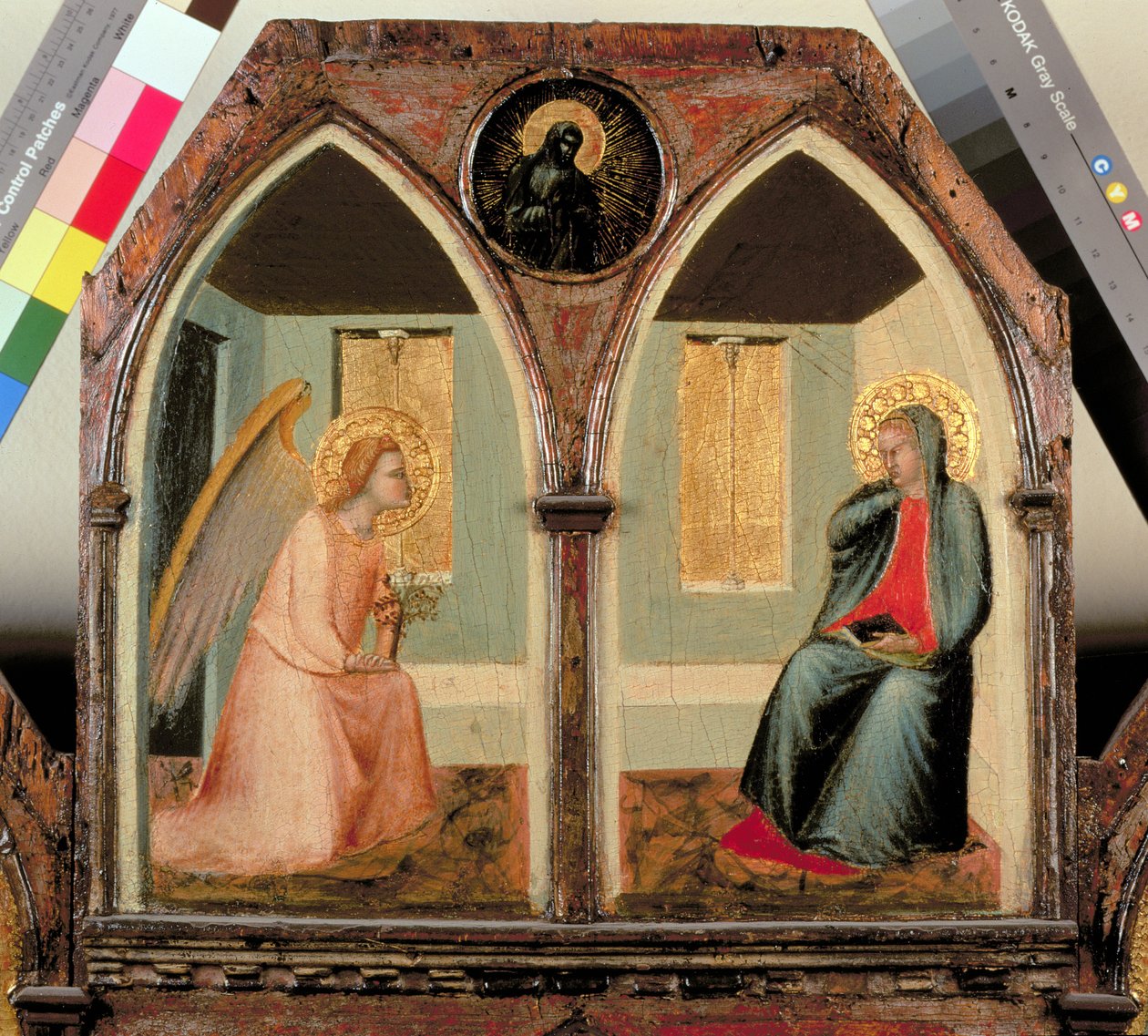 St. Giusto Polytych, detail zobrazující Zvěstování (tempera na panelu) od Pietro Lorenzetti