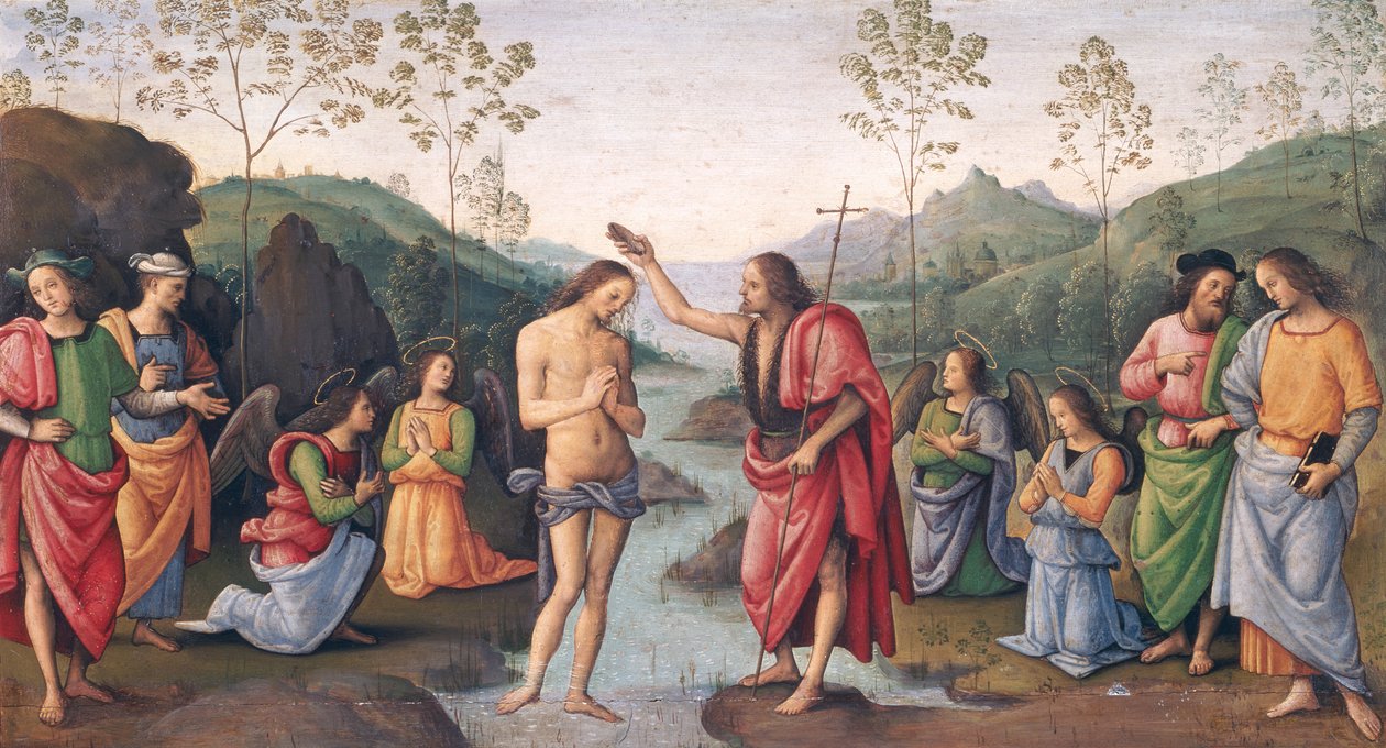 Křest Krista, z kláštera San Pietro, Perugia, 1496-98 od Pietro Perugino