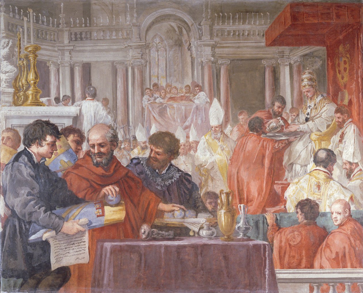 Papež Eugenius IV (1383-1447) při svěcení kostela Santa Maria del Fiore od Pietro da Cortona