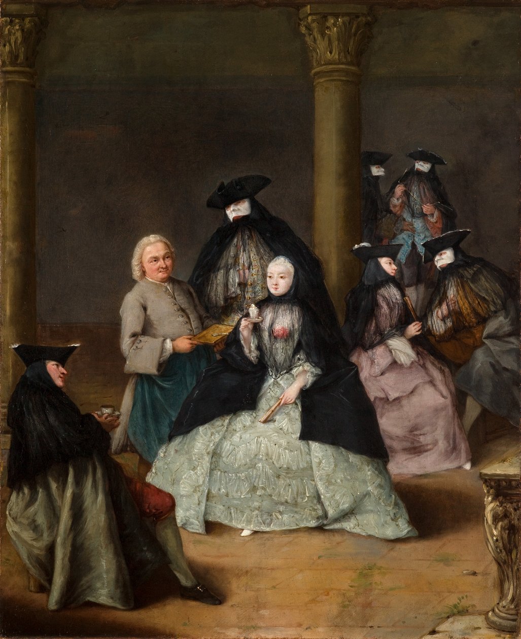 Maškarní večírek na nádvoří od Pietro Longhi