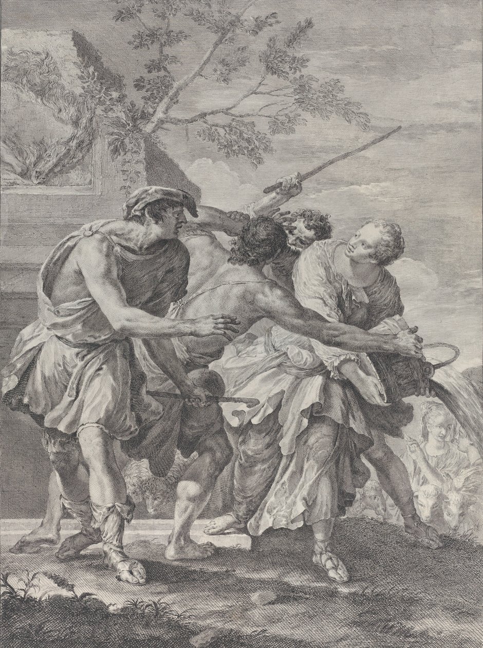 Mojžíš bránící dcery Jetro, 1732-50. od Pietro Monaco