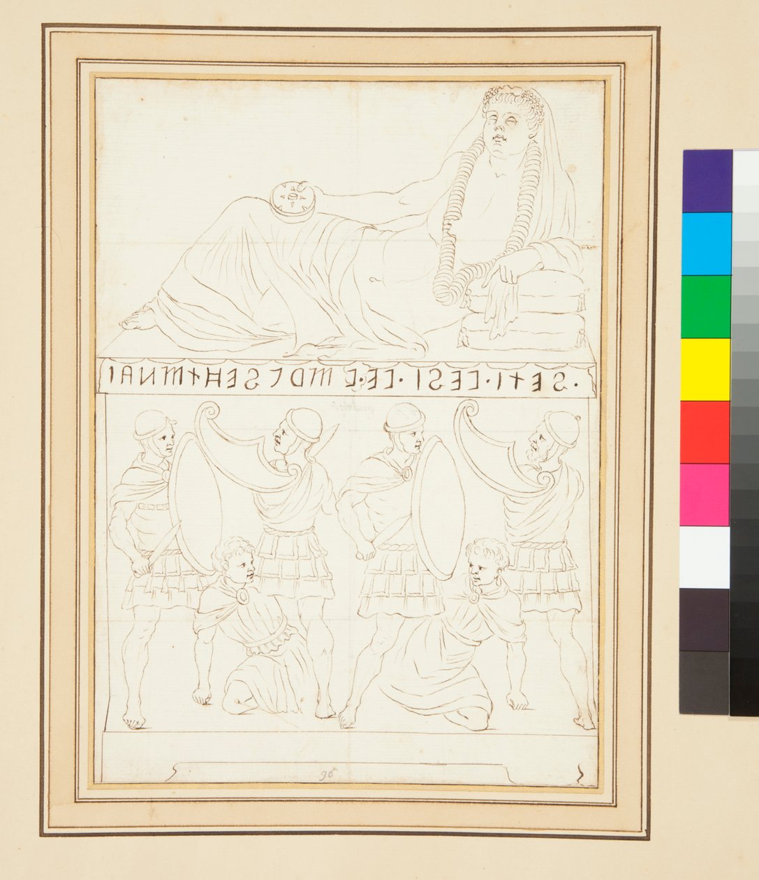 Etruská urna (pero a inkoust) od Pietro Santi Bartoli