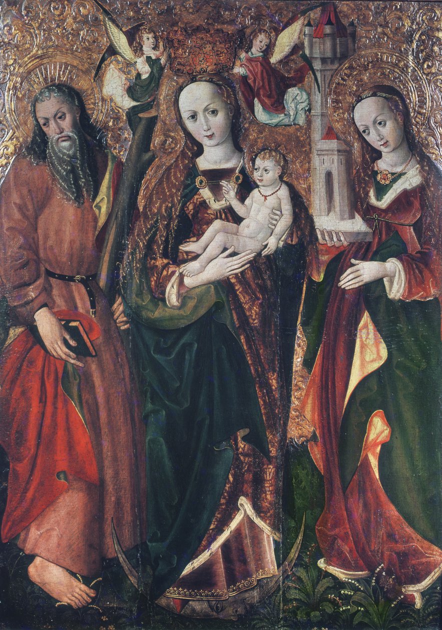 Panna a dítě se svatými Ondřejem a Barborou, kolem roku 1510 od Polish School