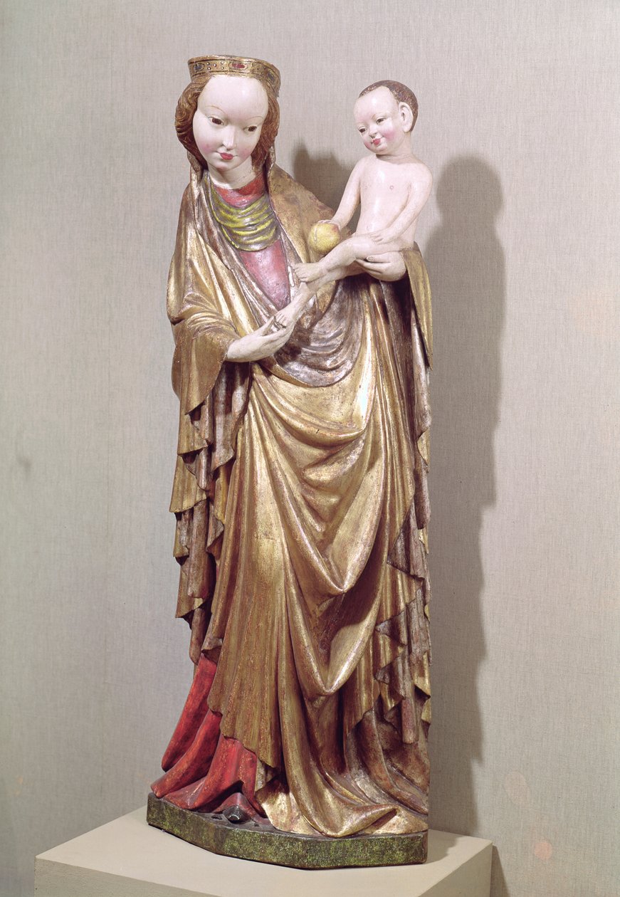 Panna a dítě, cca 1400 (polychromované dřevo) od Polish School