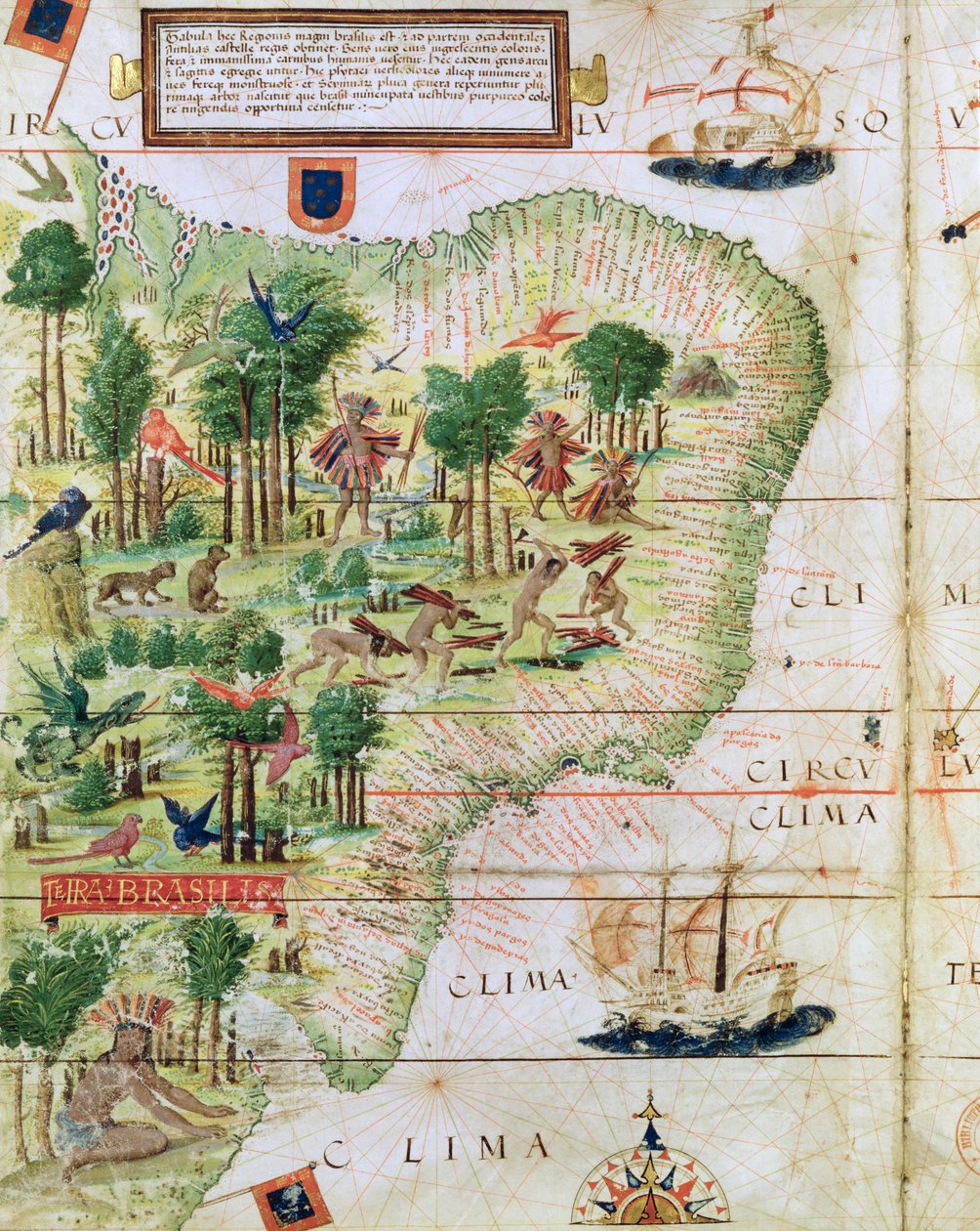 Brazílie z „Millerova atlasu“ od Pedra Reinela, kolem roku 1519 (detail 75615) od Portuguese School