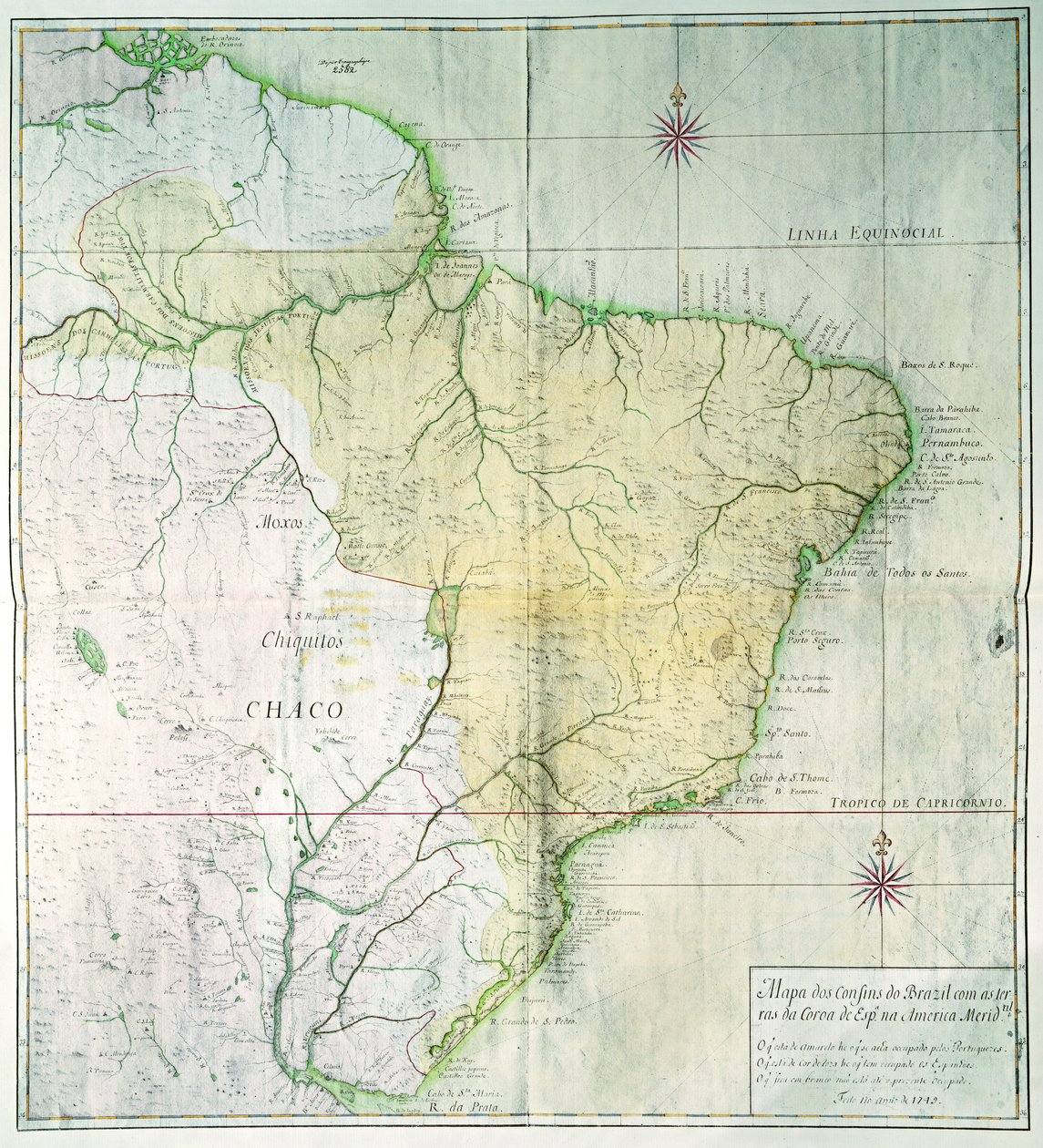 Mapa Brazílie, 1749 (barevná rytina) od Portuguese School
