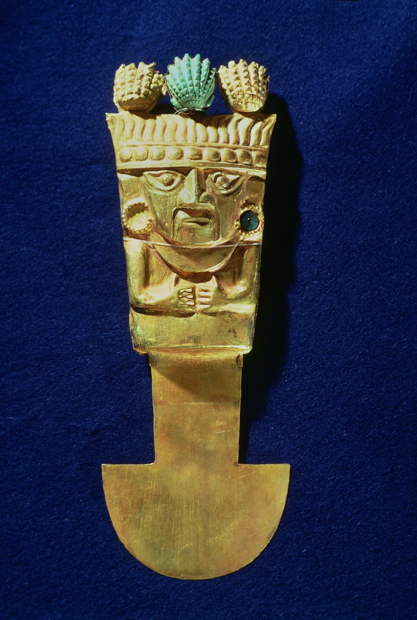 Tumi nebo obřadní nůž ve tvaru Naylamp, Chimu (zlato) od Pre Columbian