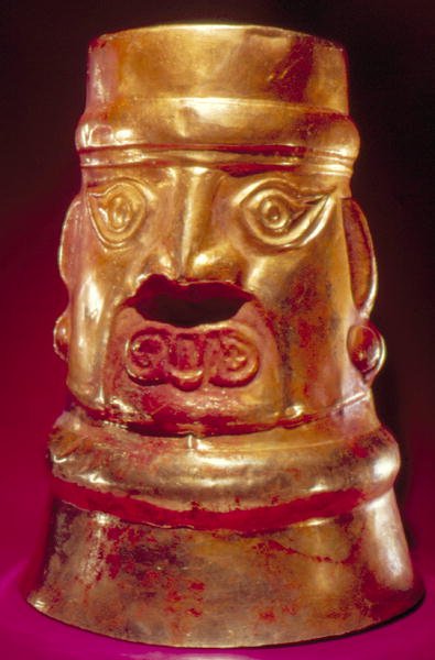 Nádoba s podobiznou (zlato a barva) od Pre Columbian Pre Columbian