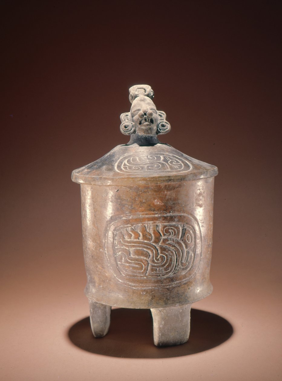 Stativová mísa ve stylu teotihuacánu s podobiznou hlavou nalezená v Tikal (keramická) od Pre Columbian Pre Columbian
