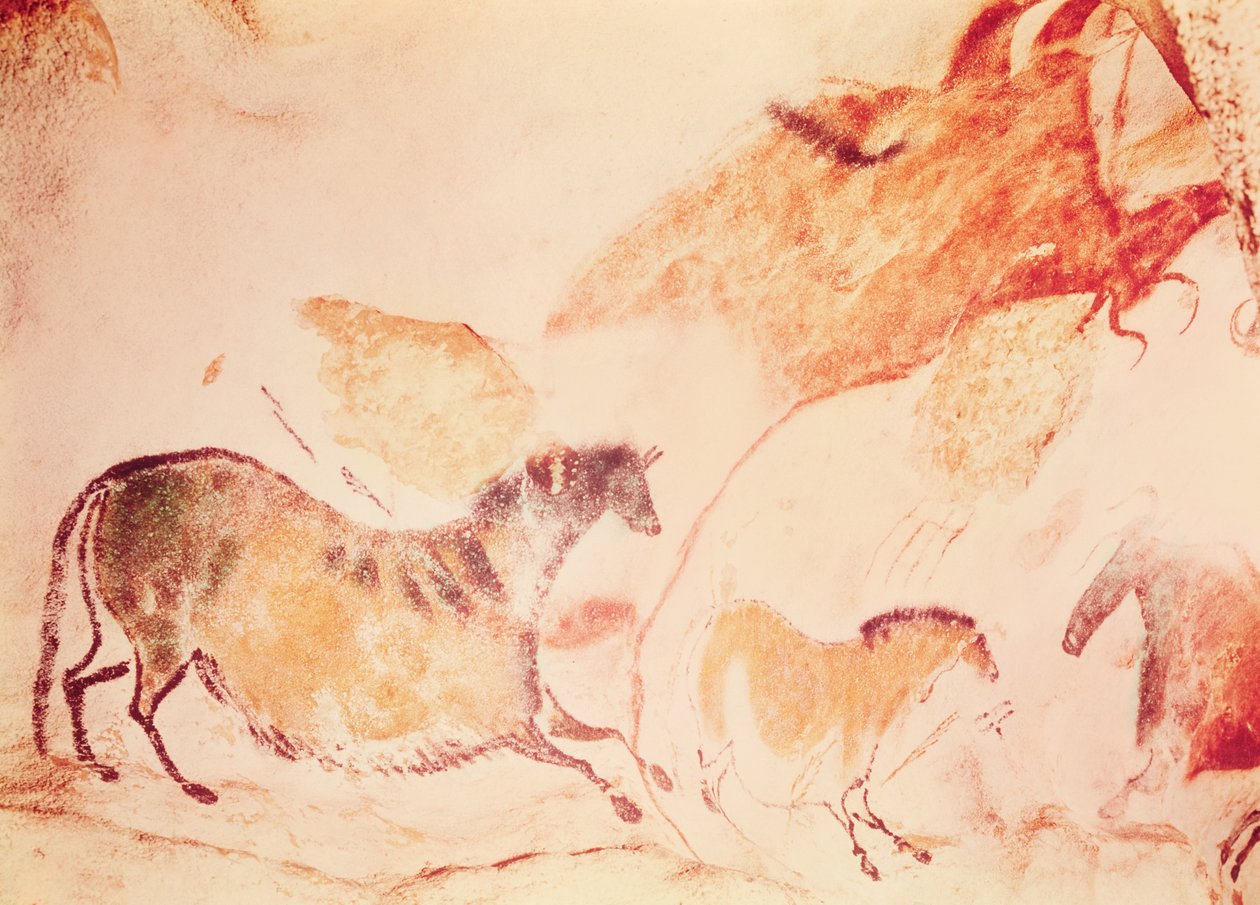 Skalní malba koní, cca 17000 př.nl (jeskynní malba) od Prehistoric
