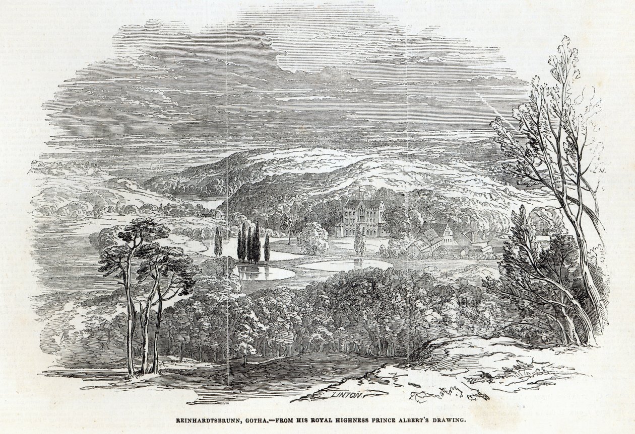 Reinhardtsbrunn, Gotha, vyryto W.J. Lintonem, z „The Illustrated London News“, 30. srpna 1845 od Prince Albert of Saxe Coburg and Gotha