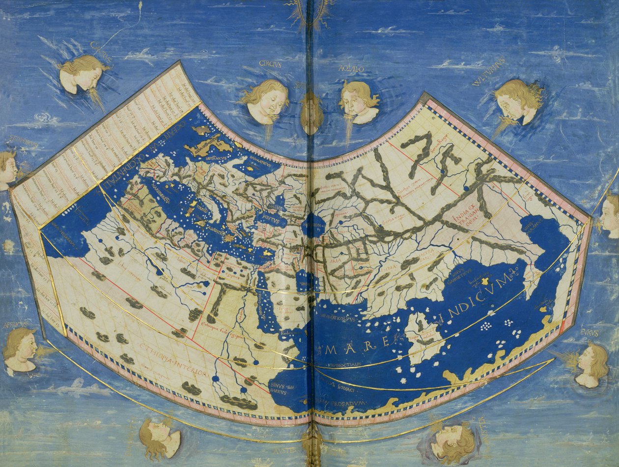 Ms Lat 463 Fol.75v-76r Mapa světa s dvanácti větry od Ptolemy