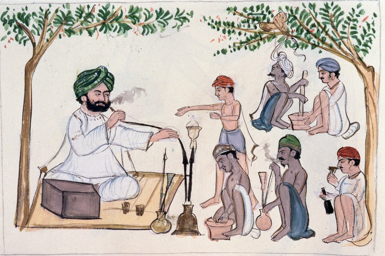 Obchod s alkoholem (Saqi-Khana) cca 1890 (wc na papíře) od Punjabi School