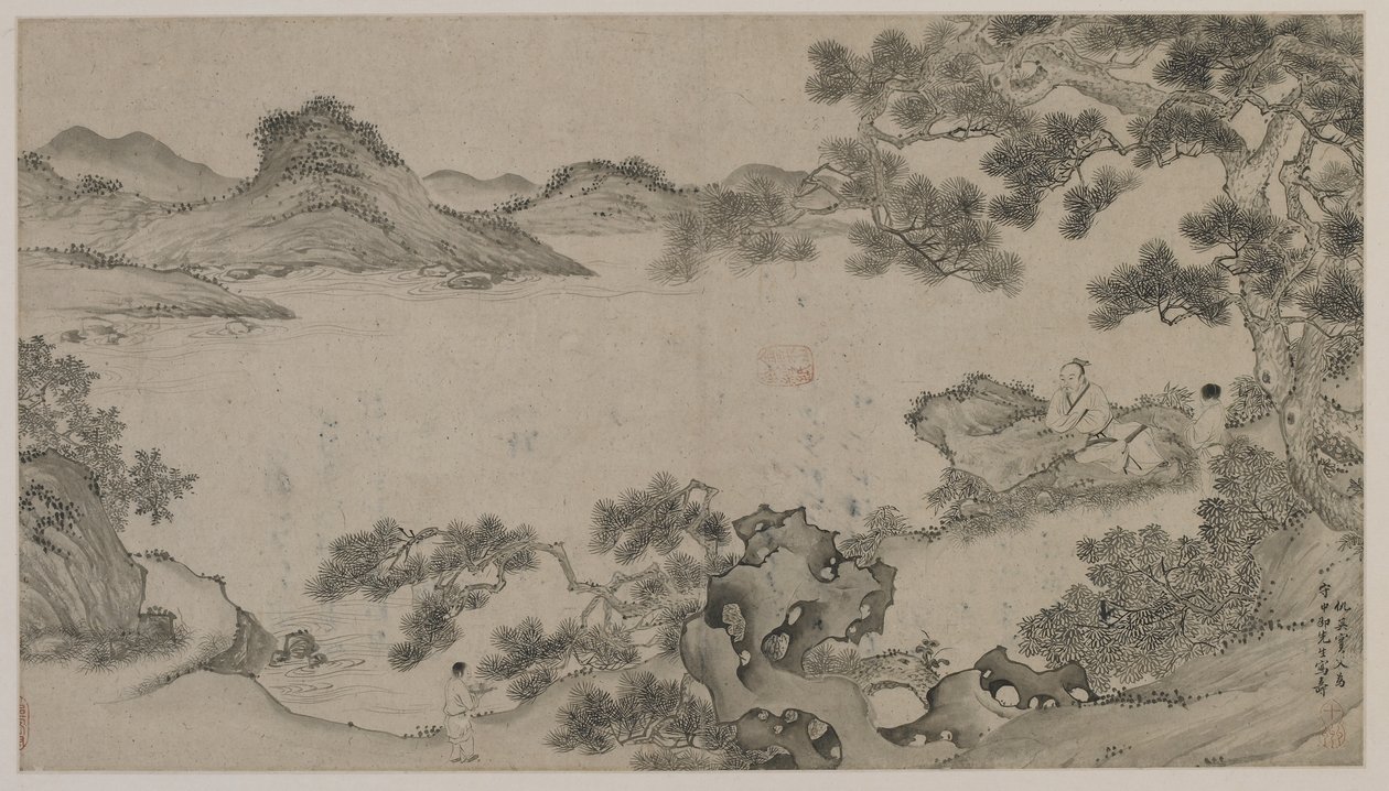 Říční krajina (inkoust na papíře) od Qing Dynasty Chinese School