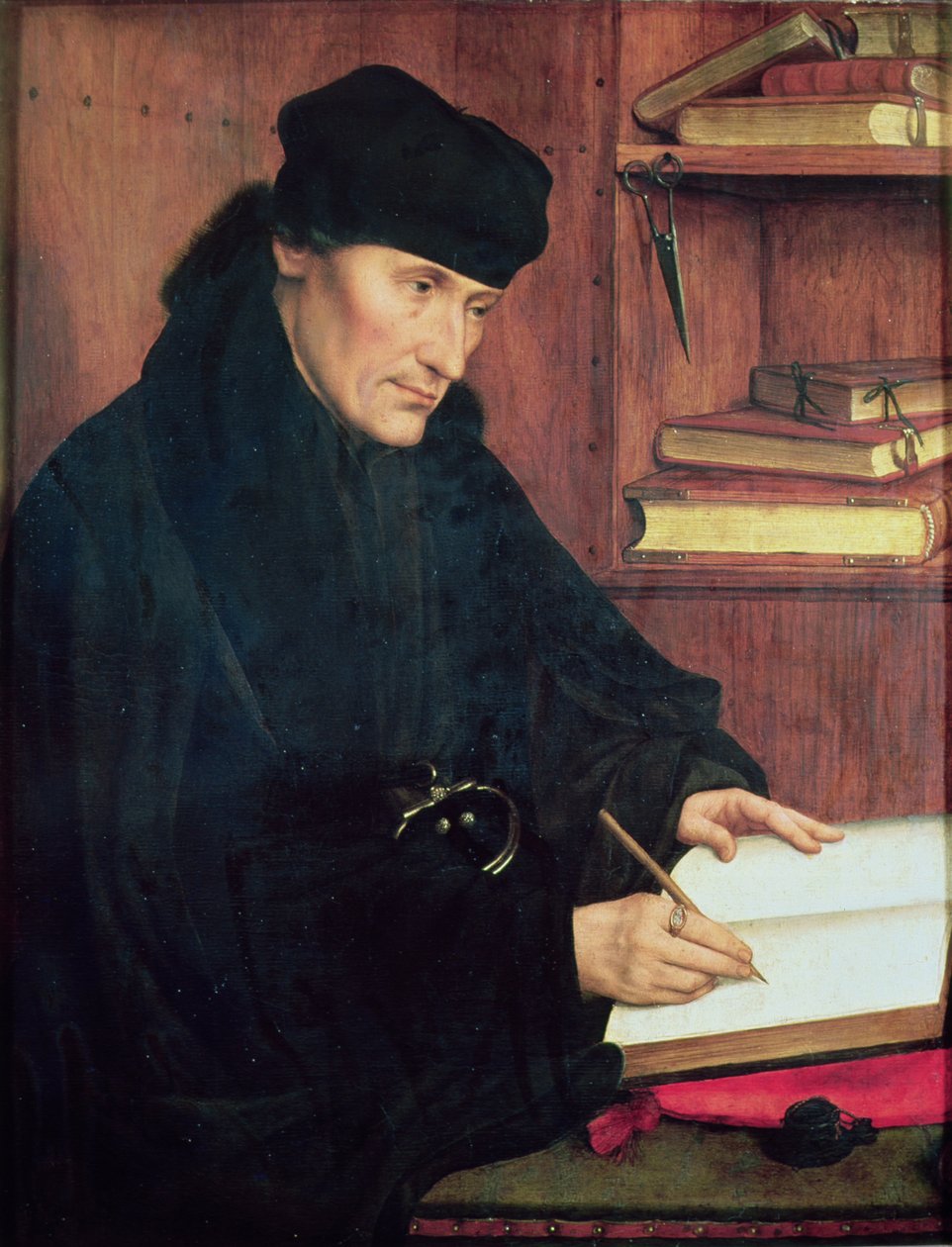 Portrét Erasma Rotterdamského (1466-1536) od Quentin Massys or Metsys
