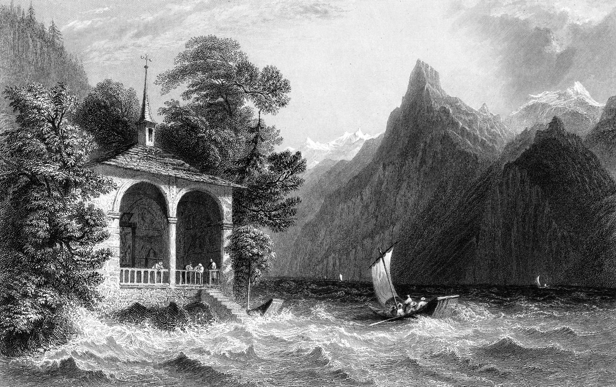 Tells Chapel, jezero Uri, Švýcarsko, 1836. od R. Wallis