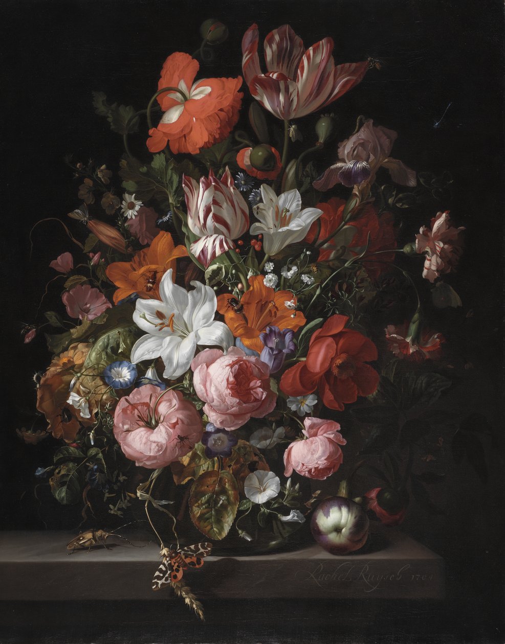 Květiny ve skleněné váze, 1704 od Rachel Ruysch