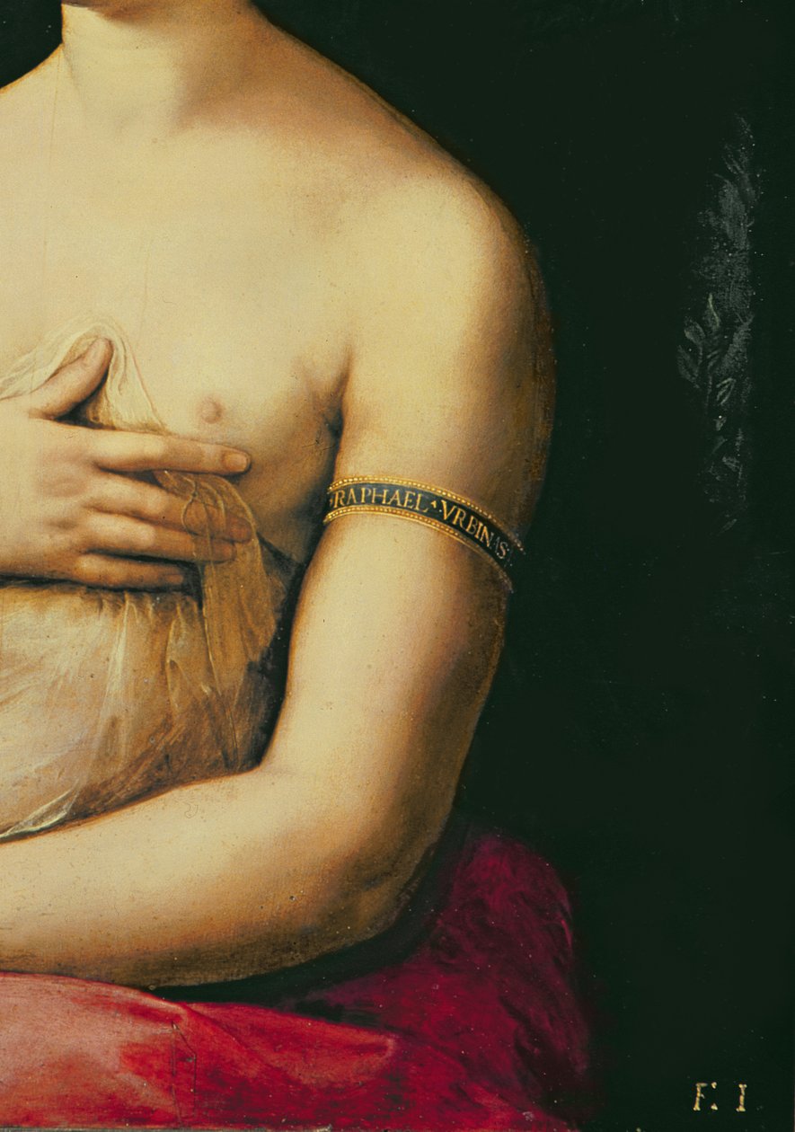 La Fornarina, c.1516 (panel) (detail 68213) od Raffaello Sanzio Raphael