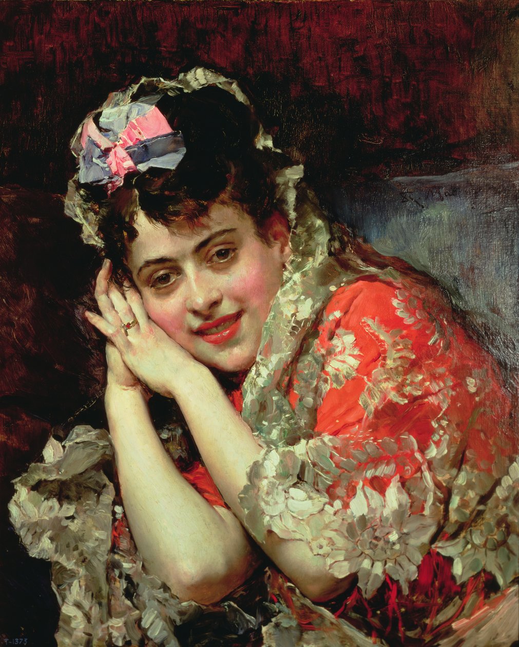 Portrét Aline na sobě Mantilla od Raimundo de Madrazo y Garreta