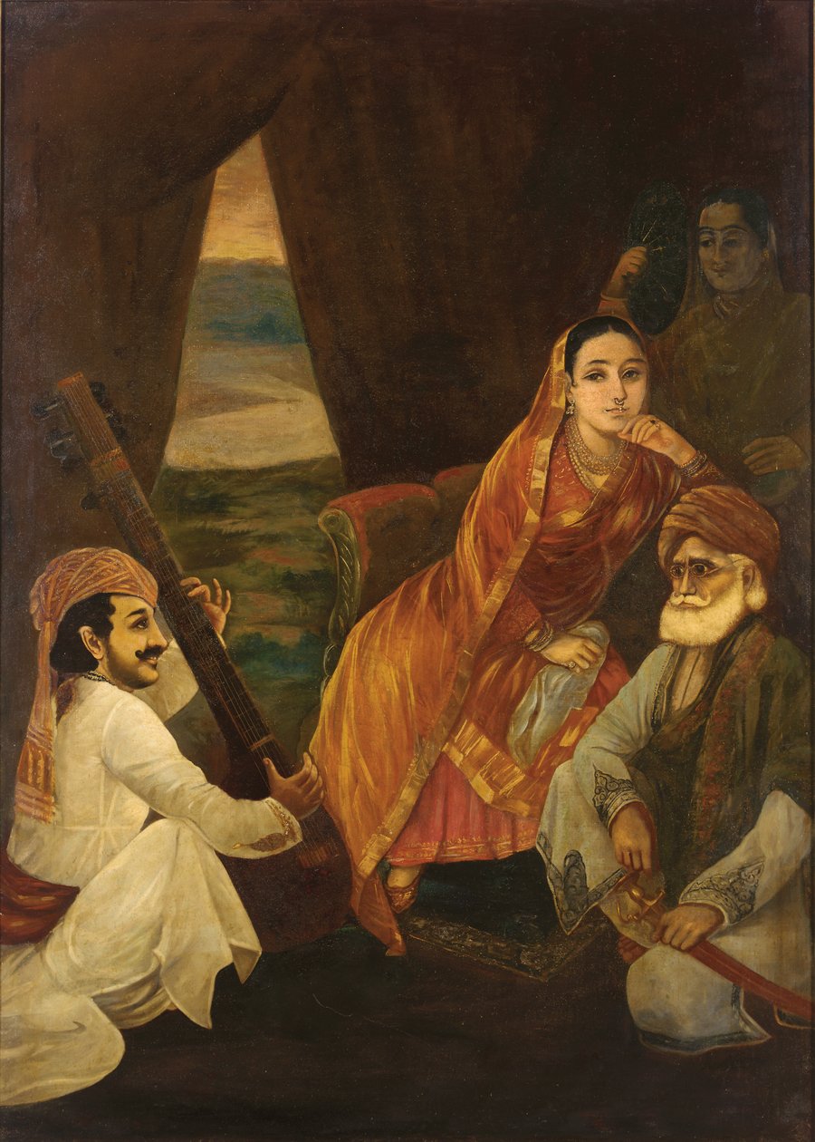 Dvorní scéna (olej na plátně) od Raja Ravi Varma