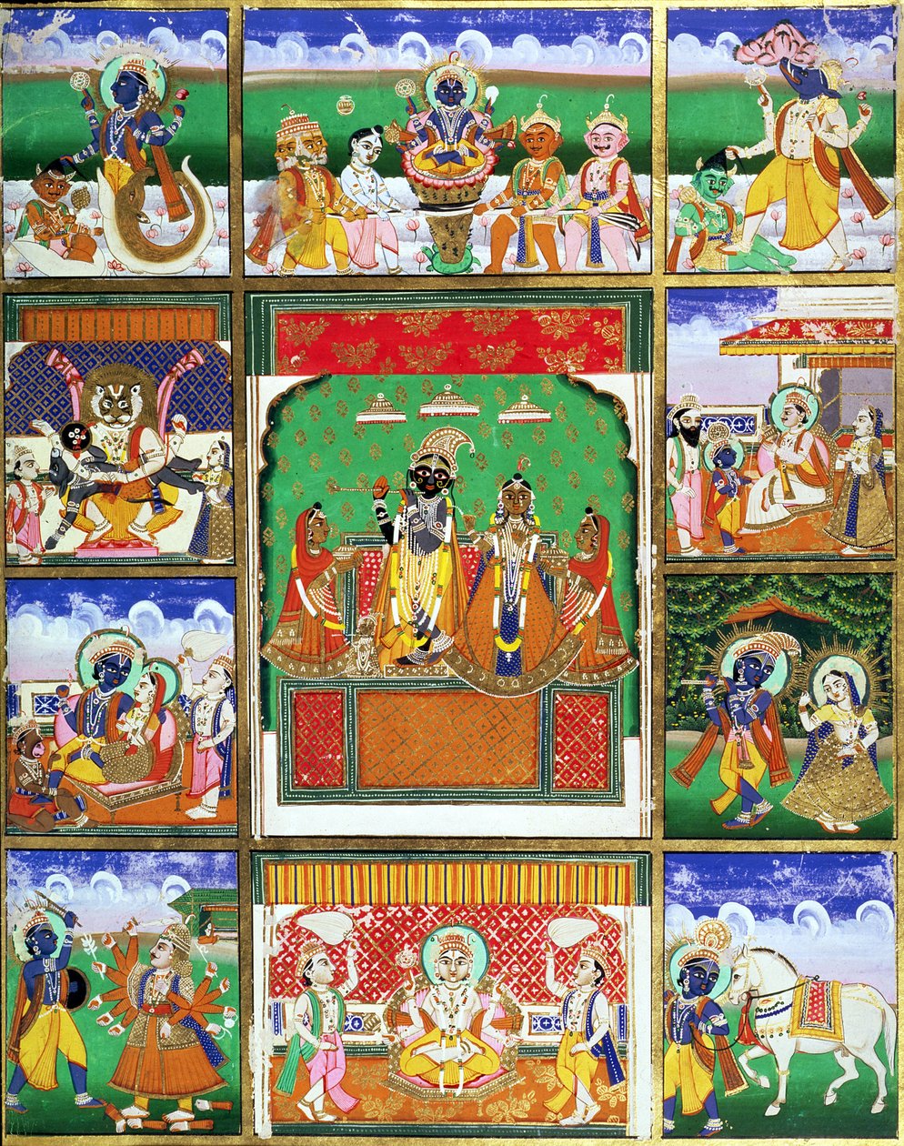 Višnu ve středu jeho deseti avatarů, Jaipur, Rádžasthán od Rajput School