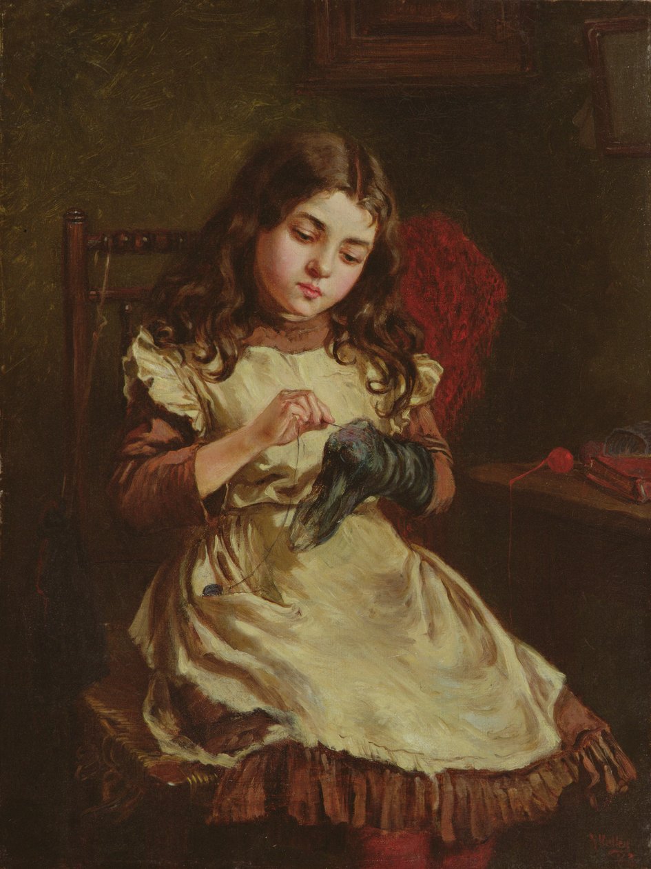 Darning the Sock, 1882 od Ralph Hedley