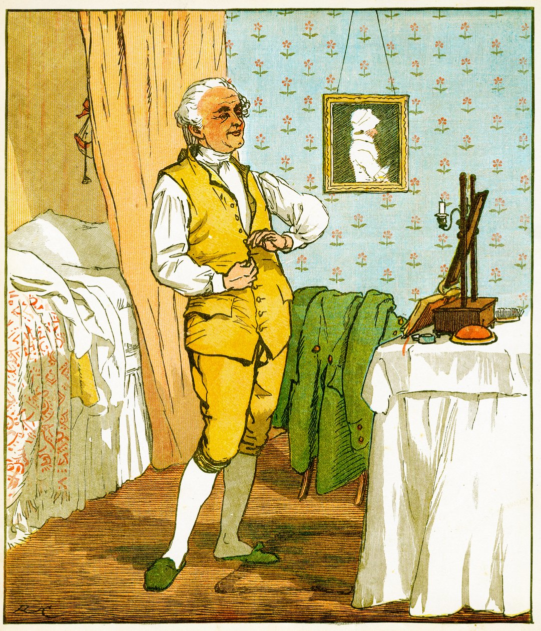 The Good Man of Islington dressing, Ilustrace z Elegy on the Death of a Mad Dog od Olivera Goldsmitha, 1879 od Randolph Caldecott