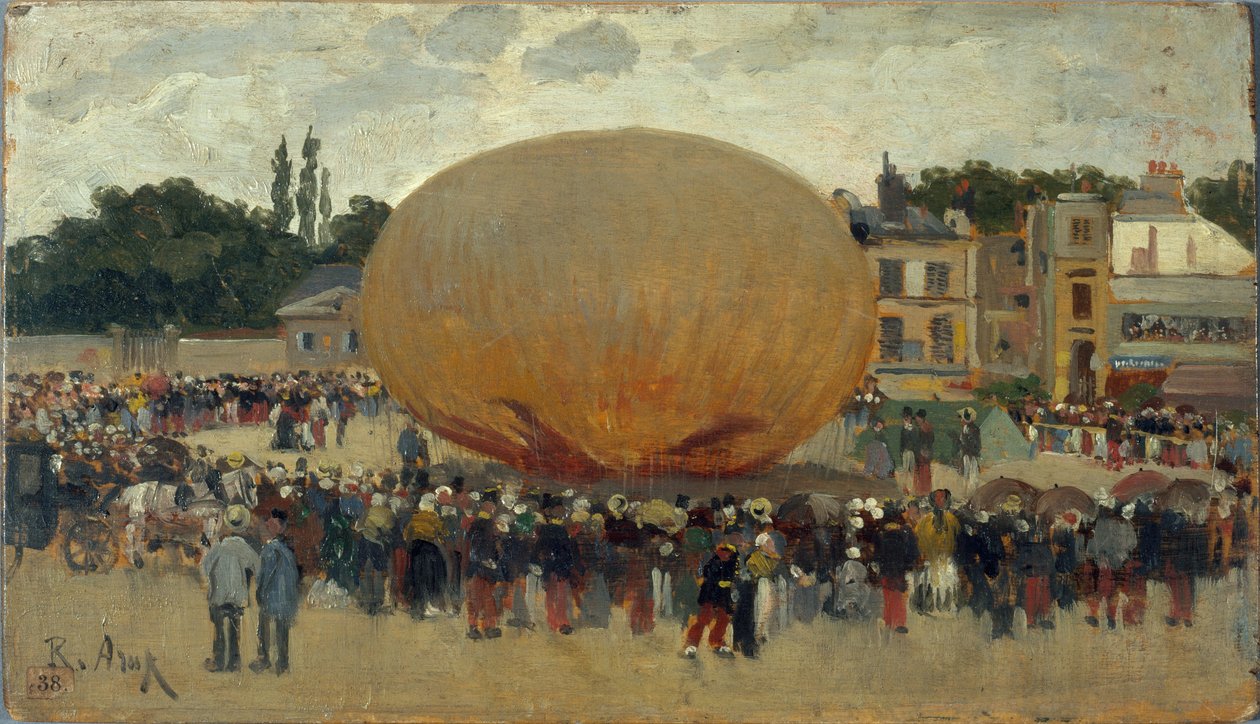 Únos balonu, asi 1880 (olej na dřevě) od Raoul Joseph Arus