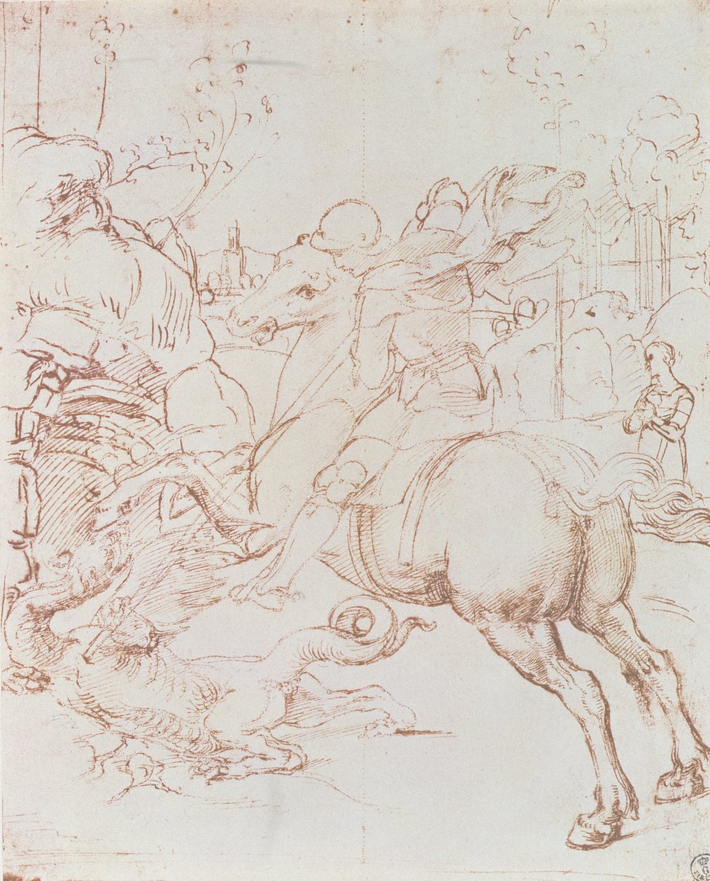 St. George and the Dragon (pero a inkoust) od Raffaello Sanzio Raphael