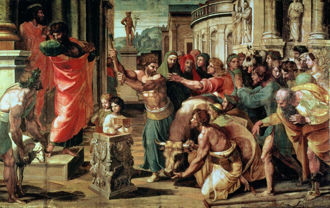 Oběť v Lystře (karikatura pro Sixtinskou kapli) (PŘED RESTAURACE) od Raffaello Sanzio Raphael