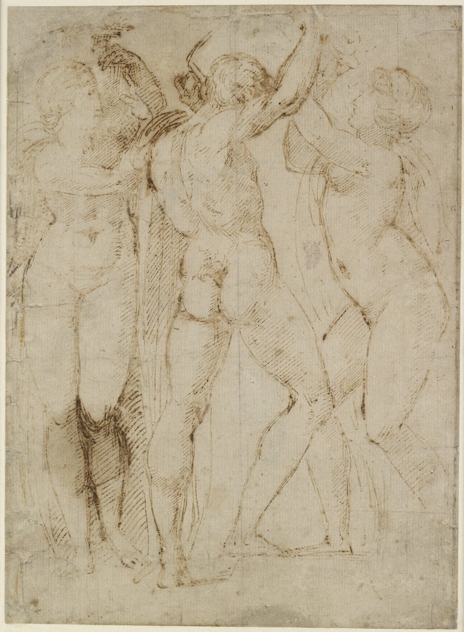 Group of Vintagers, WA1846.165 (pero a hnědý inkoust na špinavě bílém papíře) od Raffaello Sanzio Raphael