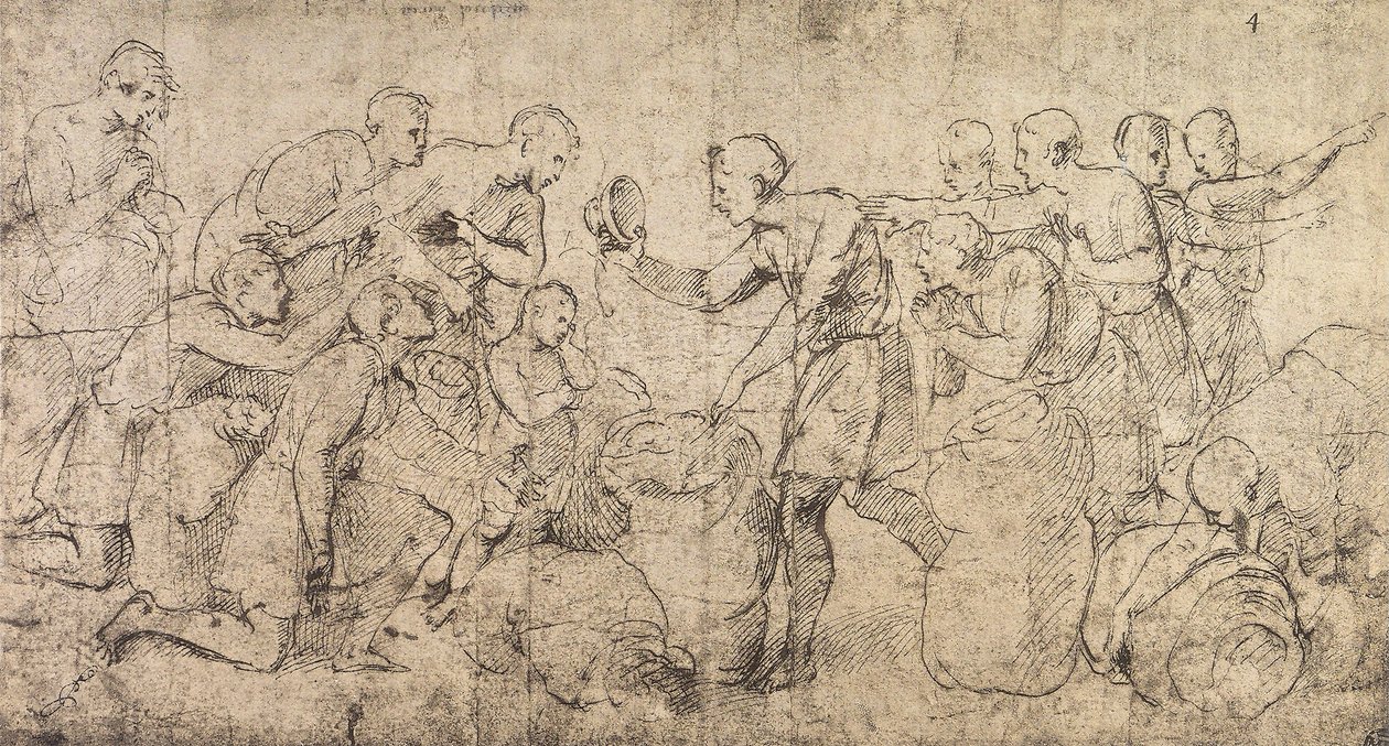 Josefův pohár nalezený v Benjamínově pytli; kresba Raphaela v muzeu Louvre v Paříži od Raffaello Sanzio Raphael