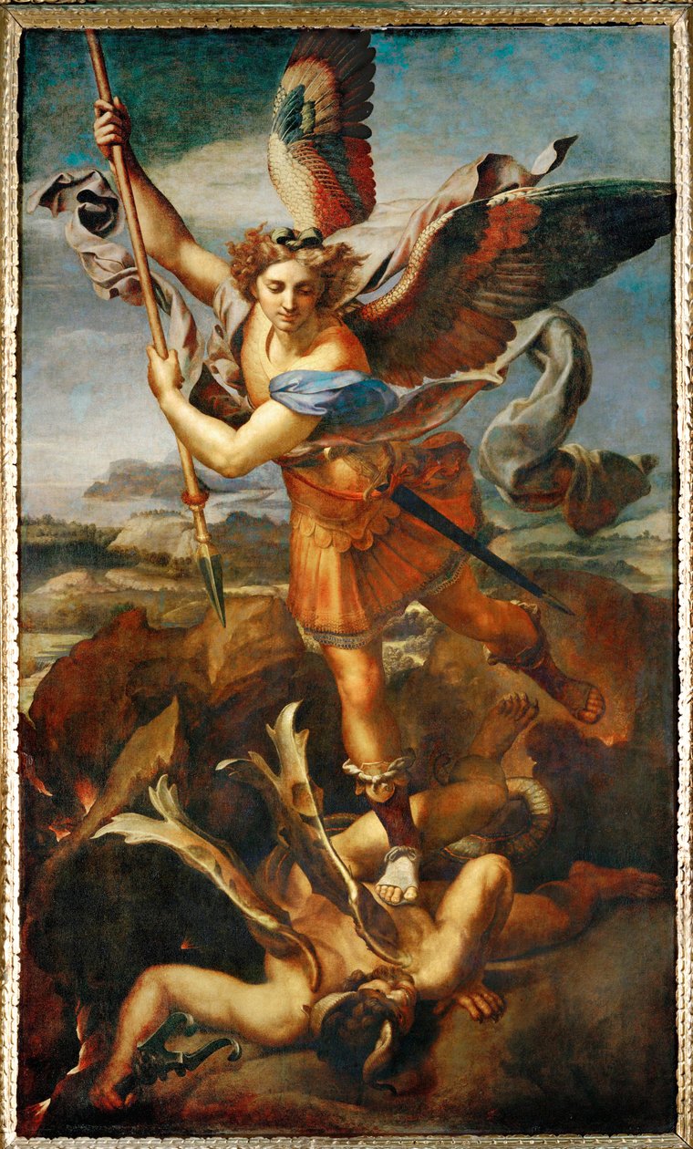 Archanděl Michael zabíjí démona... od Raphael (1483 1520)