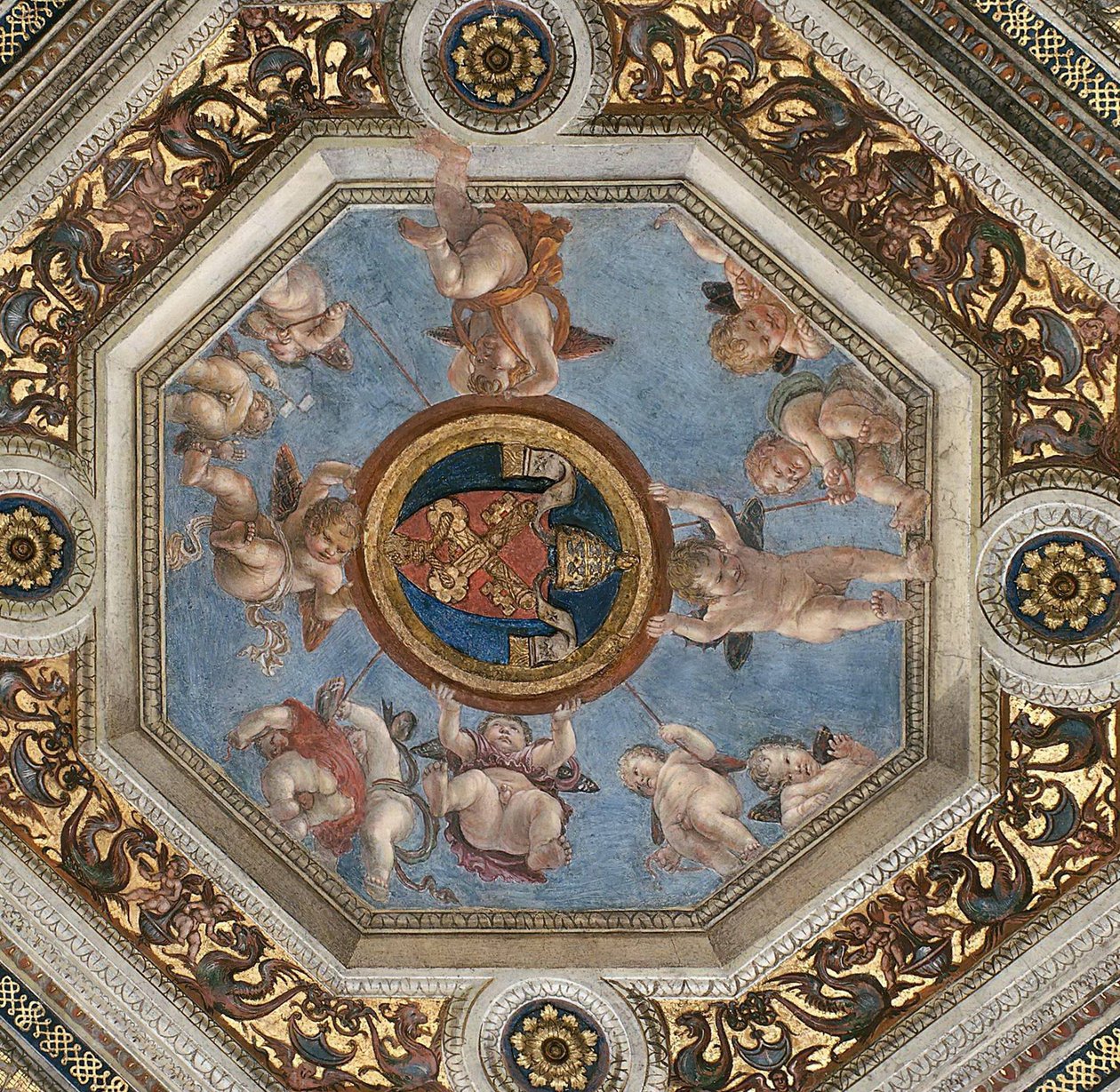 Strop. Freska ve Stanza della Segnatura, cca 1510-1511. od Raphael