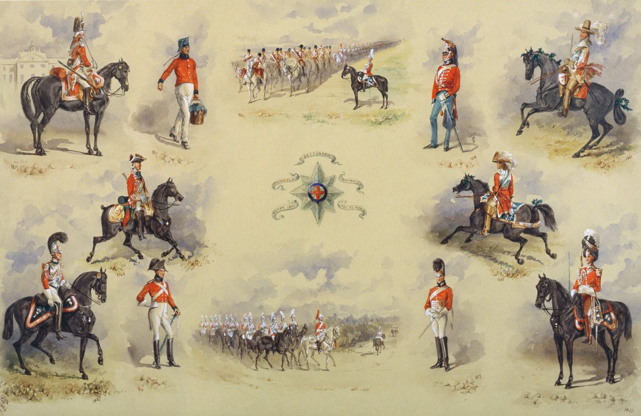 Uniformy 2. Life Guards, 1884 (wc na papíře) od Reginald Wymer