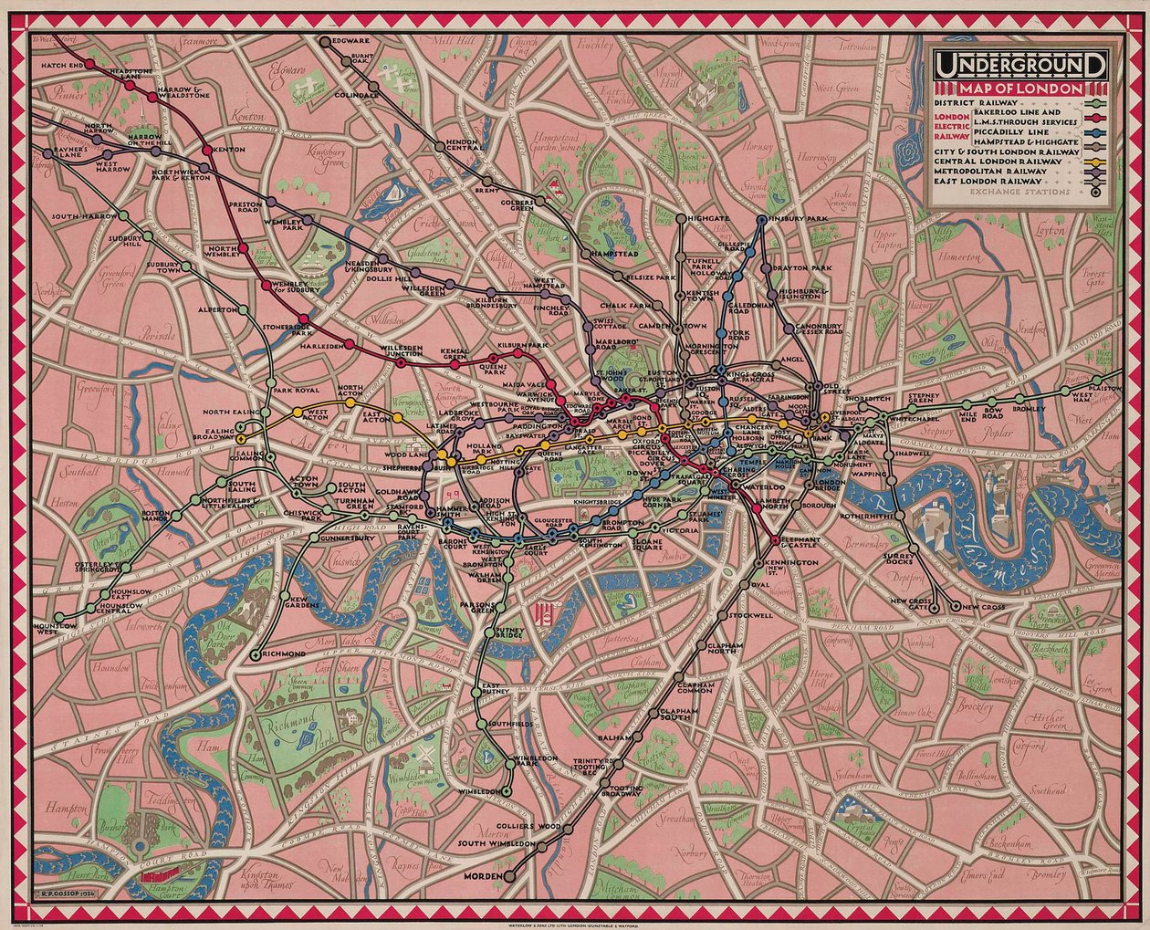 Podzemní mapa Londýna od Reginald Percy Gossop