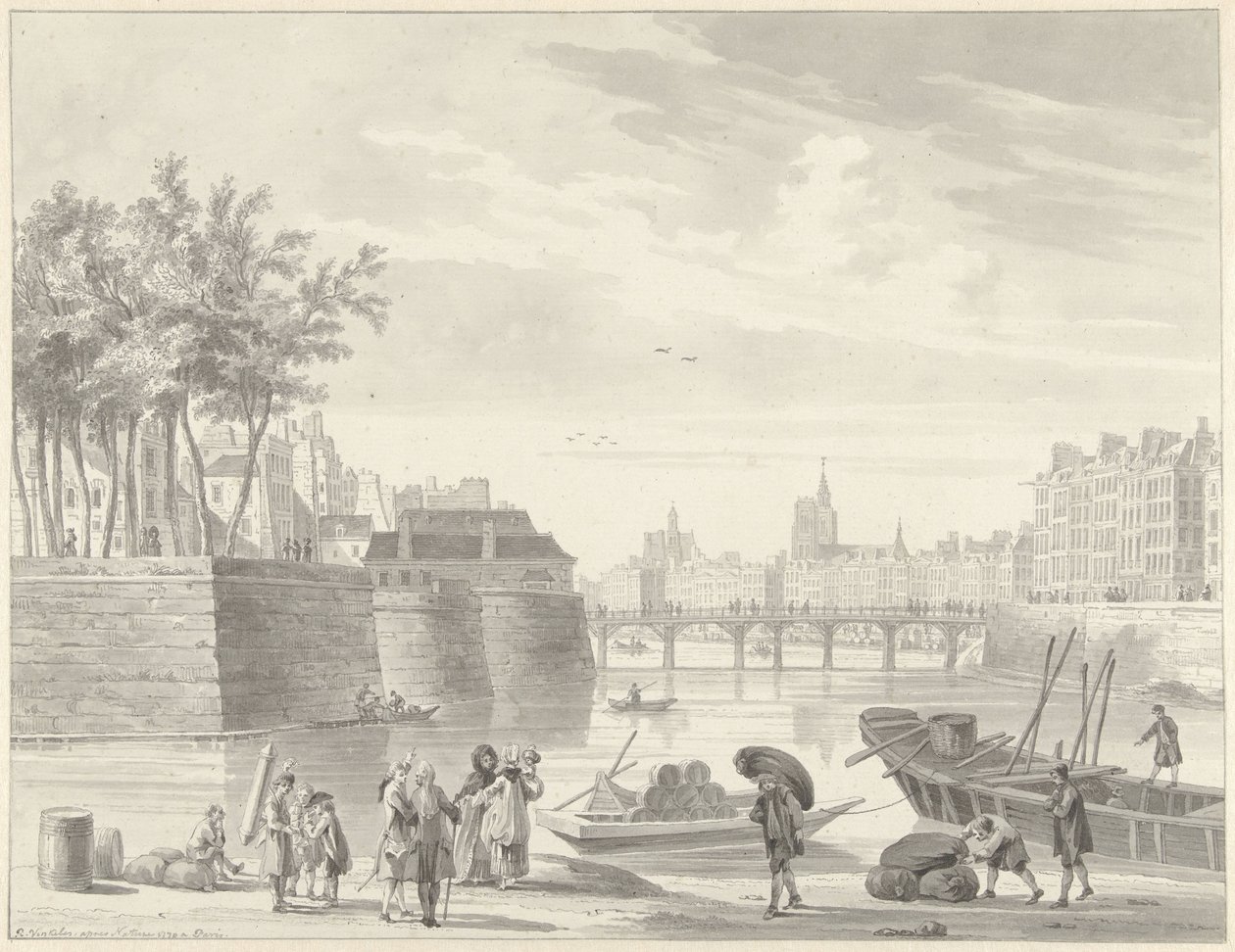 Pohled na Pont Rouge, Paříž od Reinier Vinkeles (I)