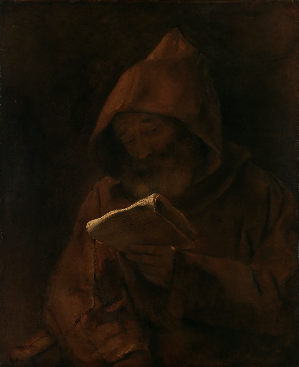 Mnich Čtení Suomi od Rembrandt van Rijn