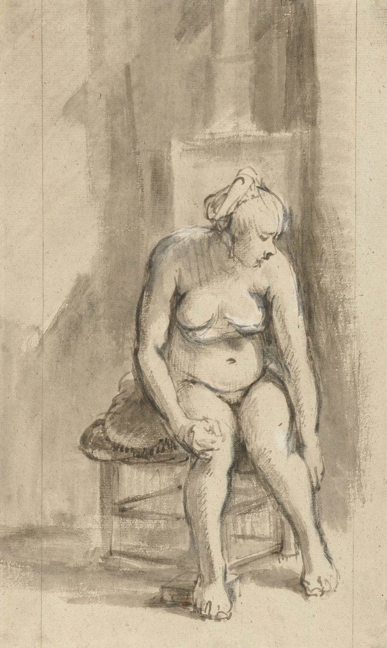 Nahá žena sedící u sporáku, c.1660-62 od Rembrandt van Rijn