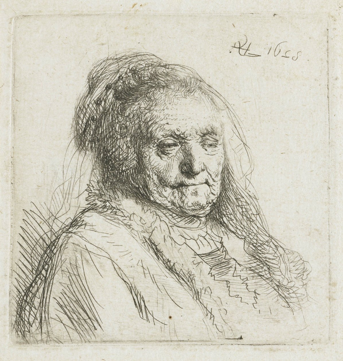 Rembrandtova matka, hlava a ramena, tři čtvrtiny vpravo, 1628 od Rembrandt van Rijn